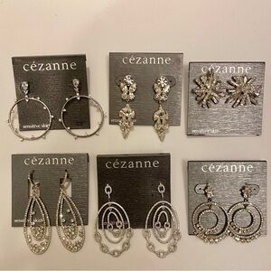 Cezanne lot of 6 pairs statement rhinestone earrings.